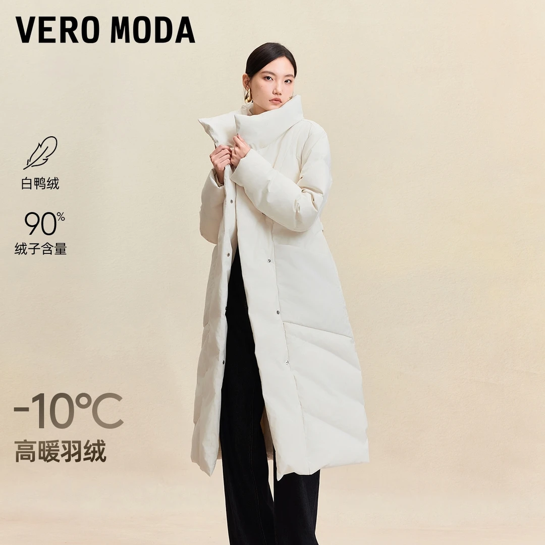 Vero Moda羽绒服25冬季新款90白鸭绒系带立领长款羽绒服流光风