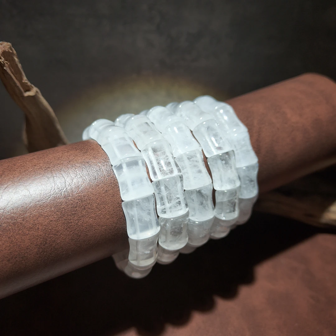 【黑胖珠宝】H0206 天然水晶白幽灵竹节手牌多样性发其一