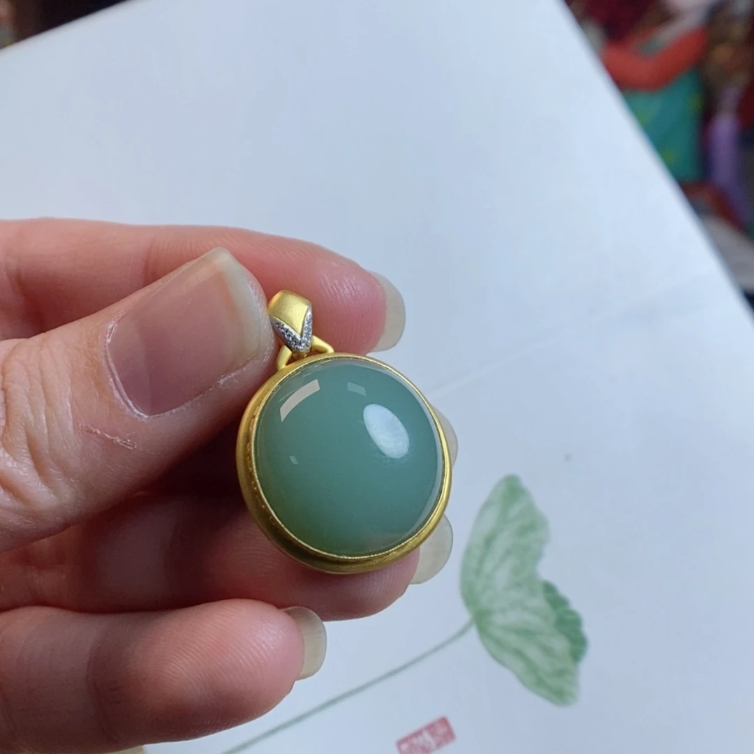 和田玉手链18K金镶嵌棉***女粉青