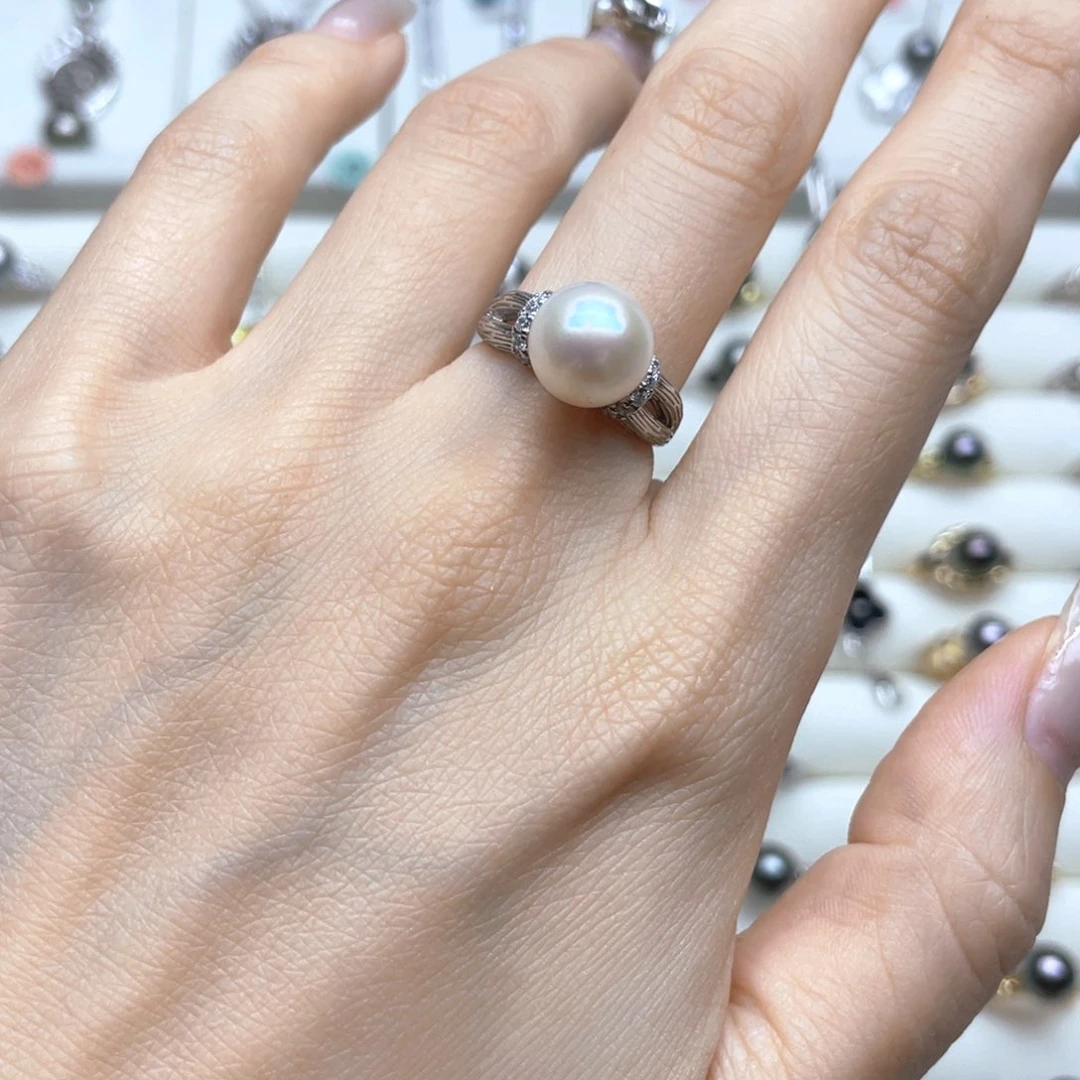 戒指银S925镶嵌淡水珍珠
