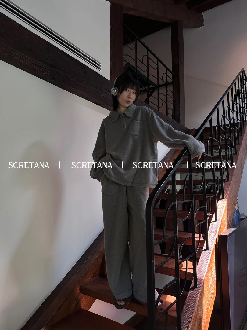 SCRETANA/安娜的秘密贝斯特情侣秋冬睡衣极简风可外穿家居服套装