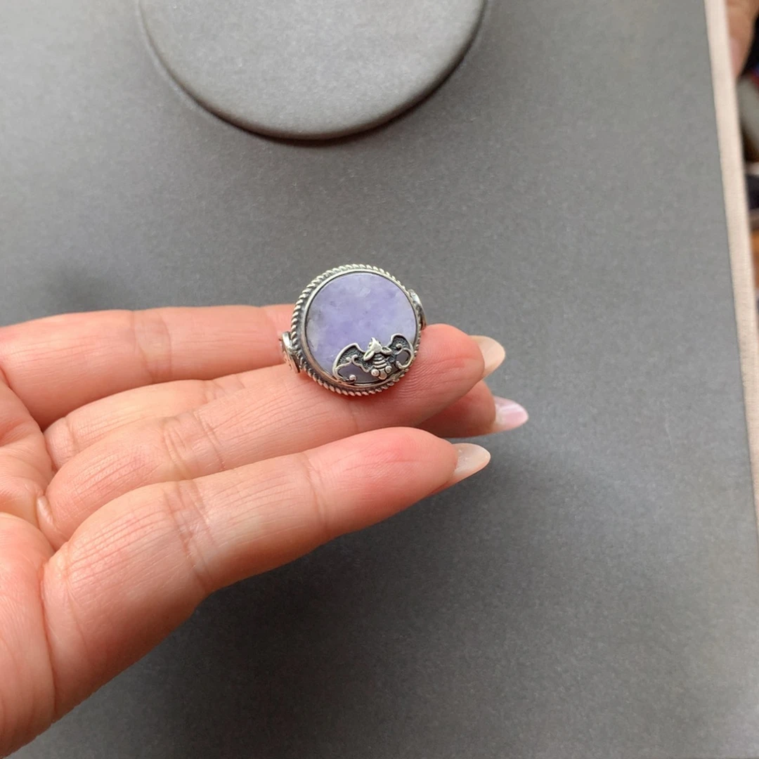 翡翠戒指银S925镶嵌思*