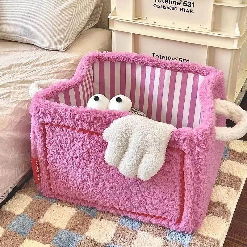 毛绒收纳筐家用衣物高颜值可爱小怪兽玩具零食盒大容量衣服收纳筐