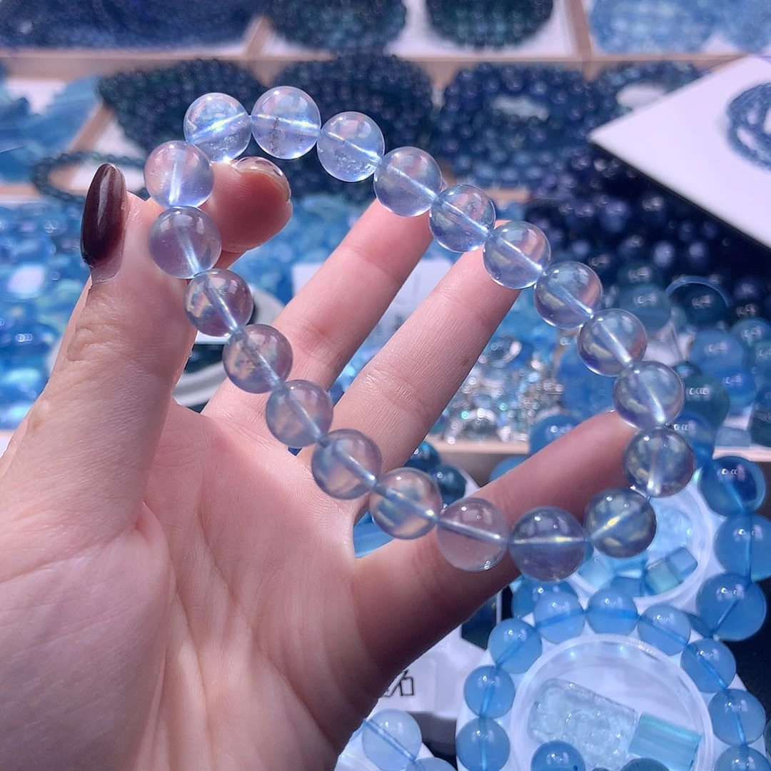 未镶嵌手串海蓝宝石冰川黑爆闪9m+【200元】要拍2件