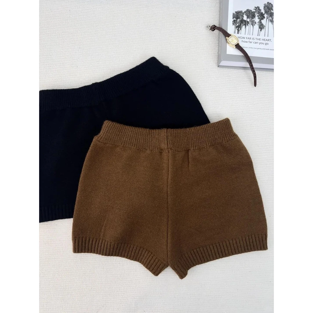 针织休闲短裤女秋冬显瘦高腰提臀辣妹纯色简约打底小个子百搭裤子