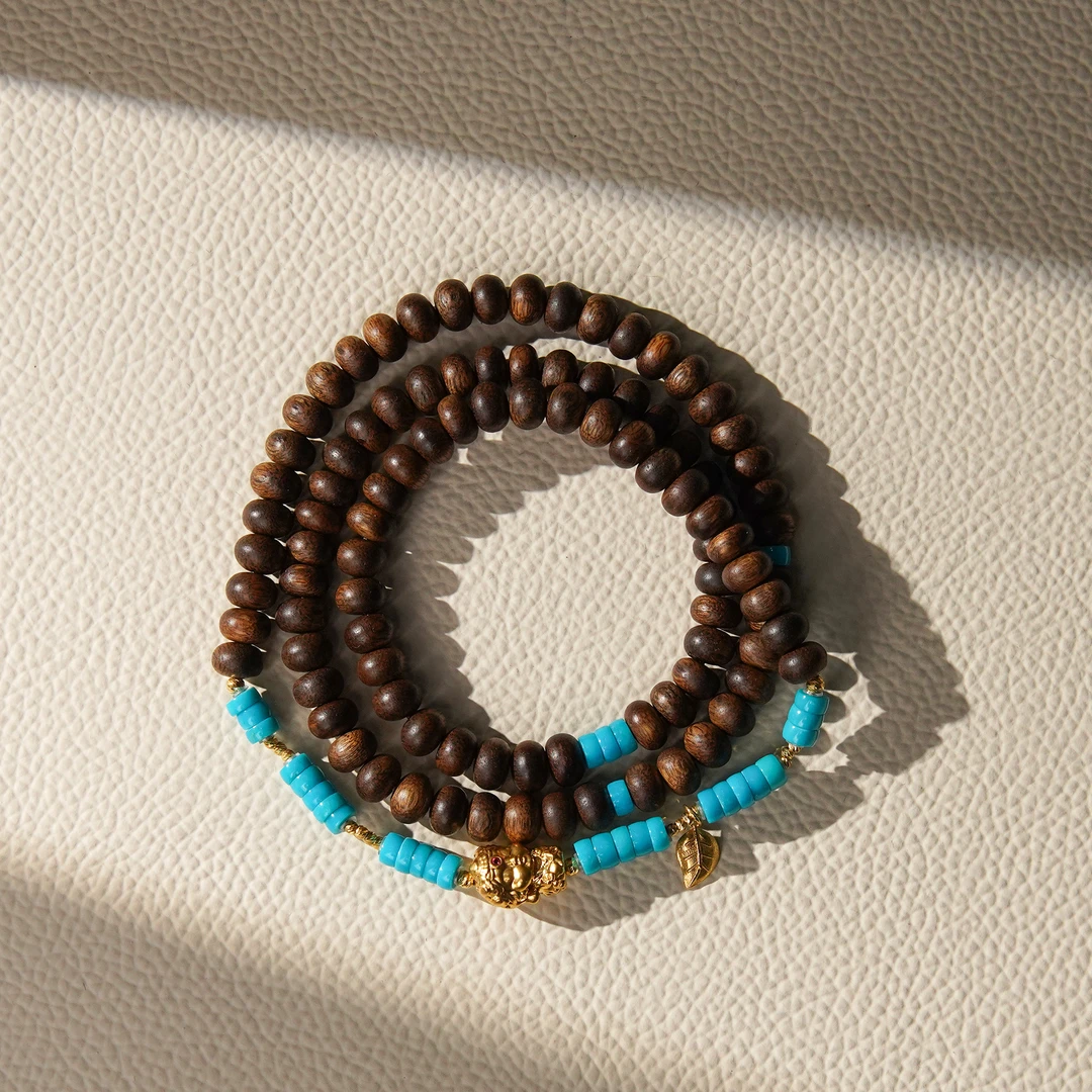 沉香沉水白奇楠0.6算盘珠DIY18K绿松沉香多圈CX01004