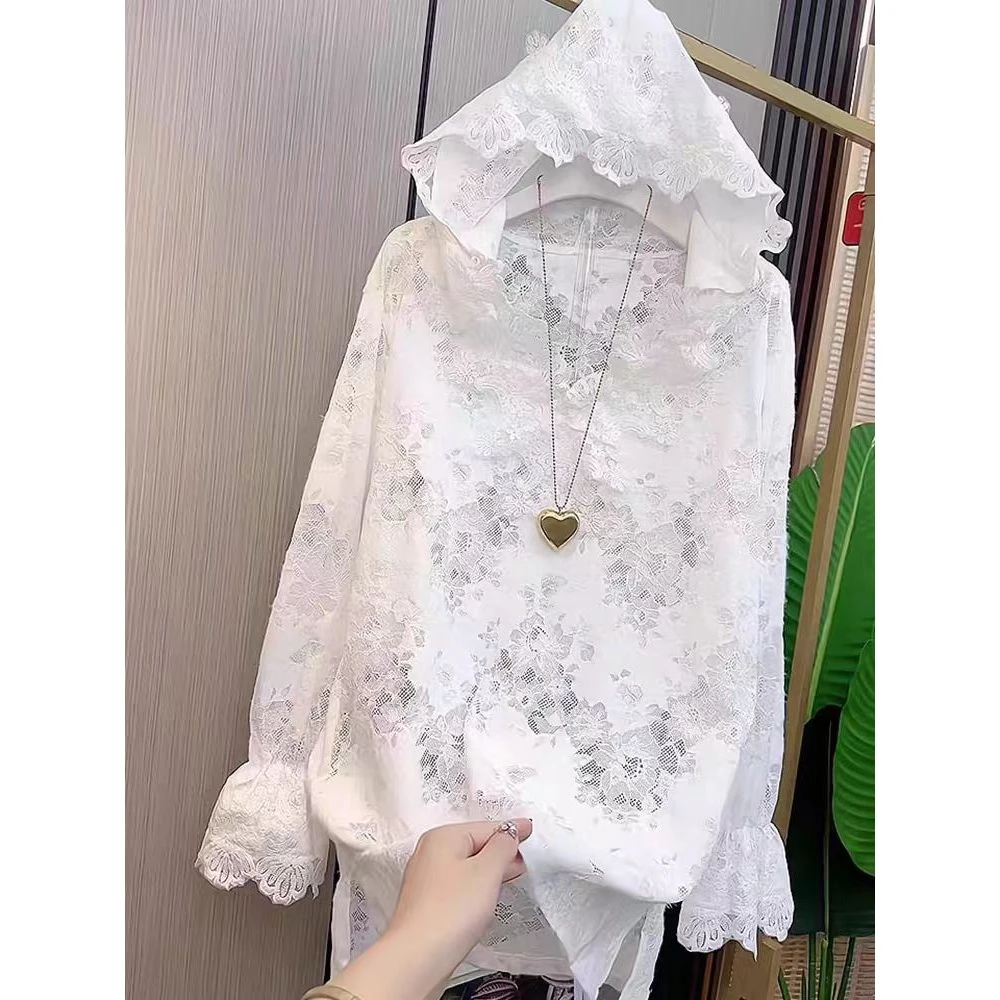 RAQSY22566春季新款气质穿搭连帽蕾丝衫高级感上衣休闲夏季网红
