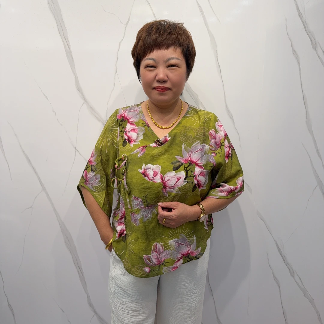 3810夏季新款V领花色印花上衣国风复古宽松新中式