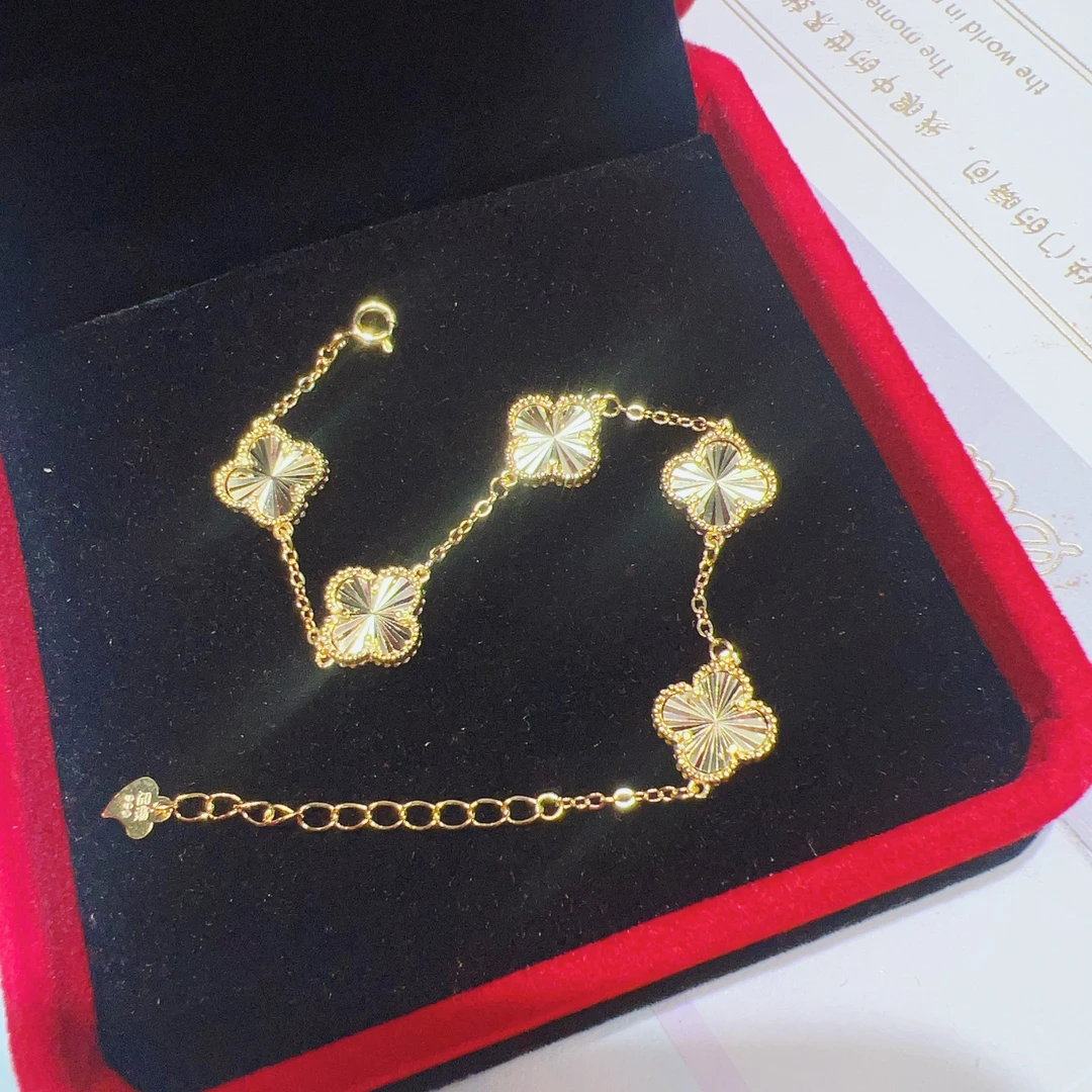 足银手链 足银990镭射四叶草手链S127