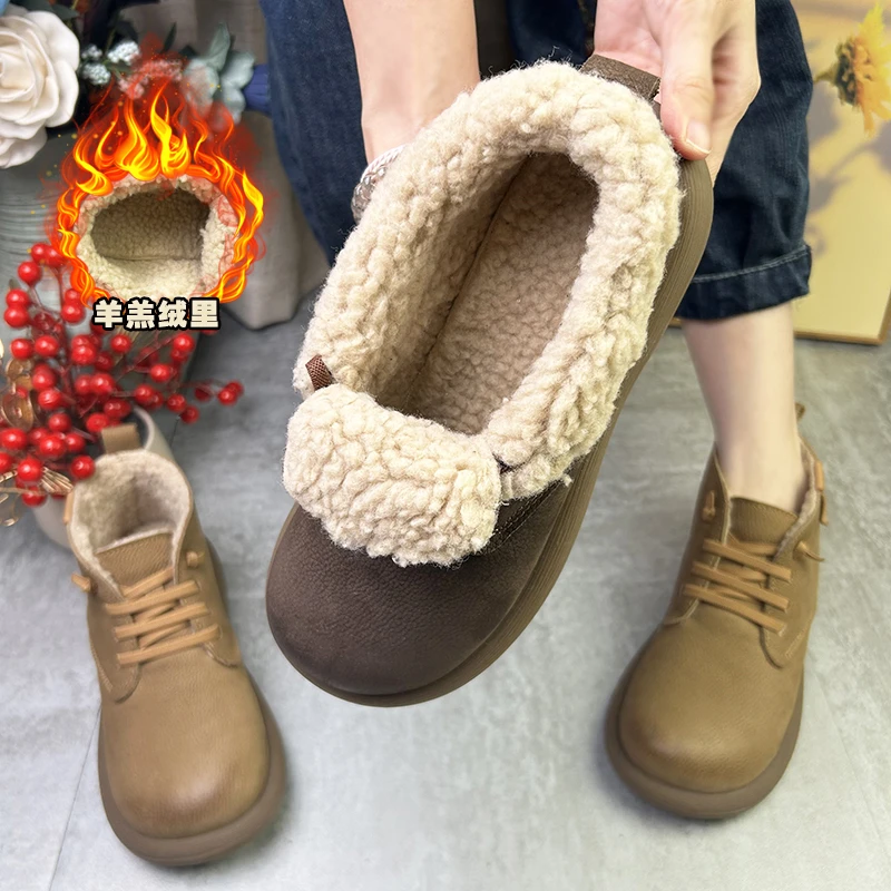 2025冬季新款休闲百搭平底时尚英伦复古阔腿裤必备女鞋020-29加绒