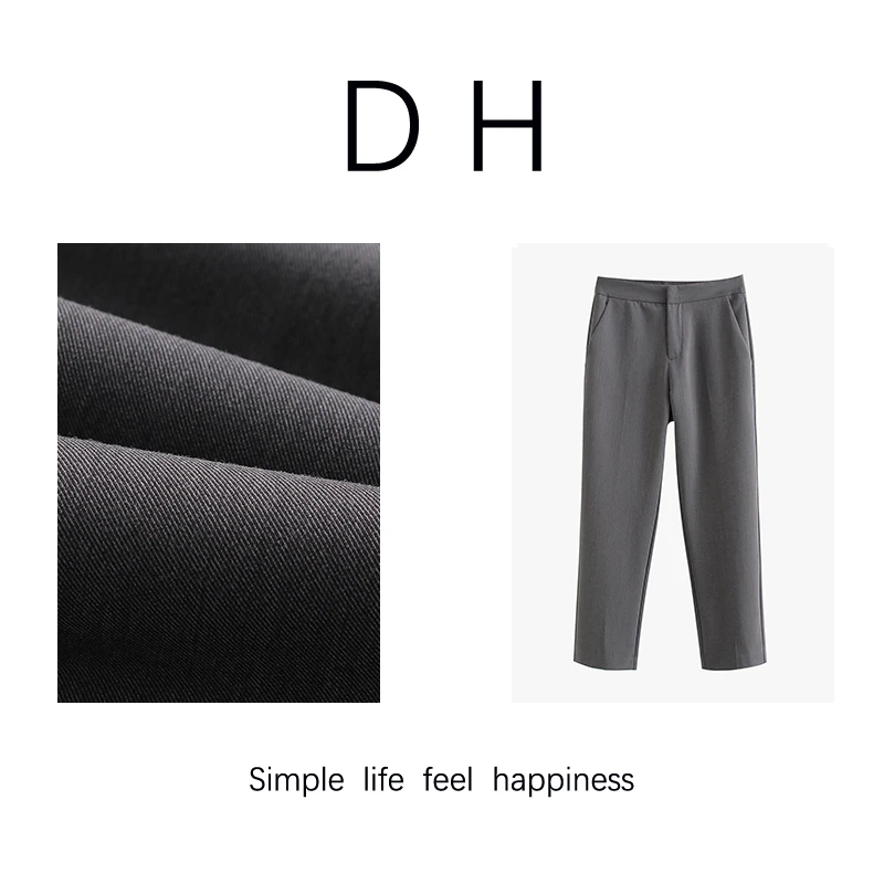 匠心通勤西裤 撞色拼条高腰九分裤 裤口开叉宽松休闲显瘦烟管裤女