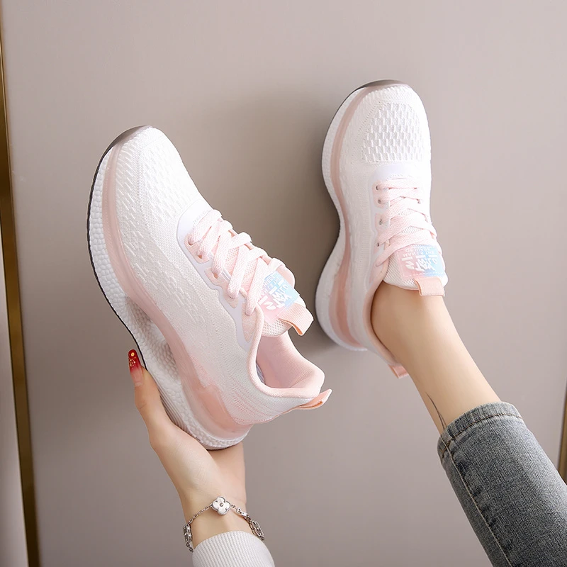 老爹女鞋体育网面夏季透气2025新款网鞋中考轻便减震跑步运动鞋女