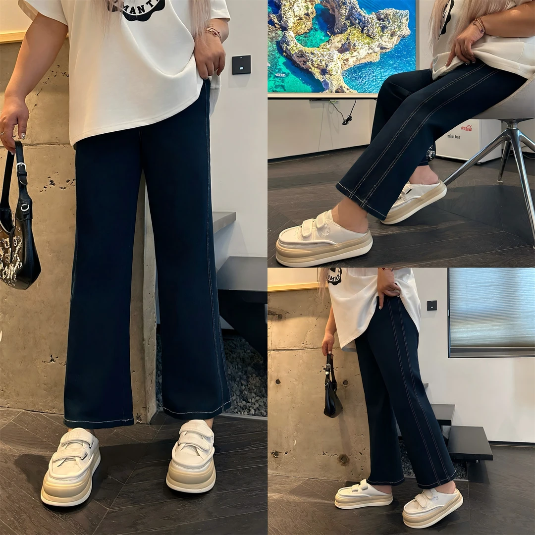 断码捡漏~卢瓦尔谷 / 复古蓝九分微喇牛仔裤13263花契200斤胖mm