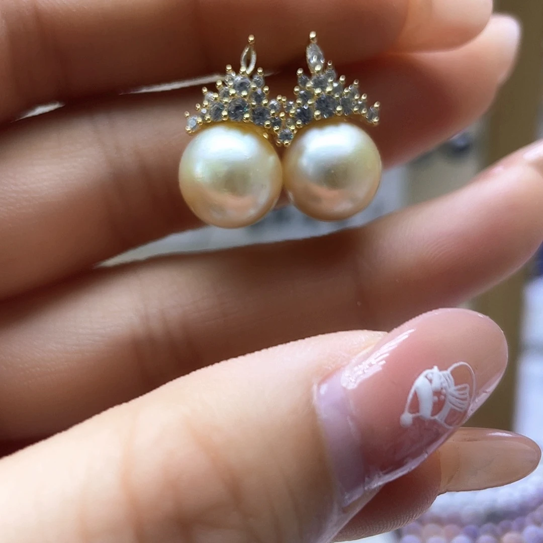 海水珍珠耳饰银S925镶嵌