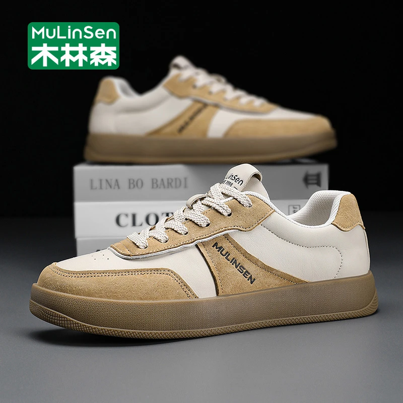 木林森鞋子男秋季2025新款透气休闲板鞋男生复古经典德训小白潮鞋