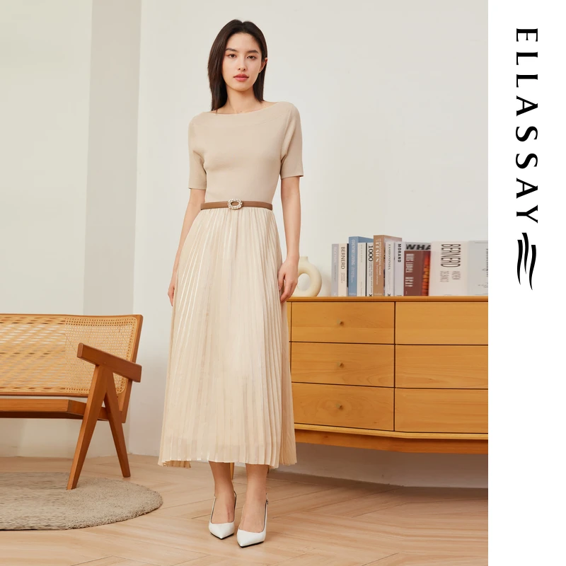 ELLASSAY歌力思新款早春法式一字领欧若智性风连衣裙EWU361Y01400