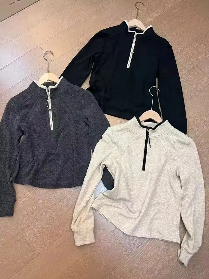 24年冬季新款洋气加薄绒长袖时髦半拉链立领内搭上衣