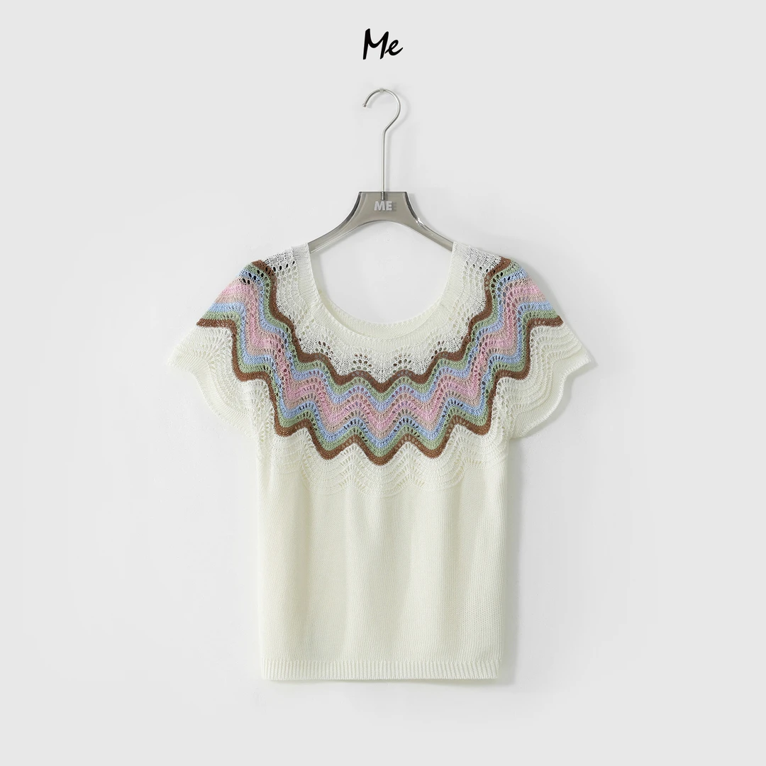 ME【波浪花】天丝亚麻混纺冰麻感透气显瘦舒适百搭针织衫MESS4222
