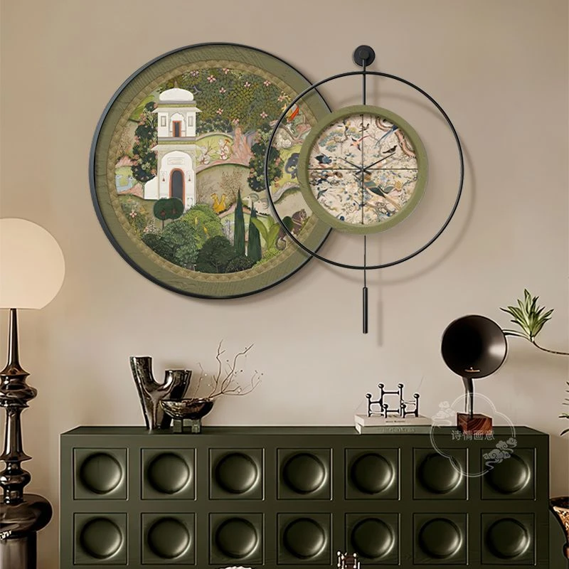 法式中古风餐厅挂钟装饰画创意美式复古钟表挂墙客厅艺术时钟629