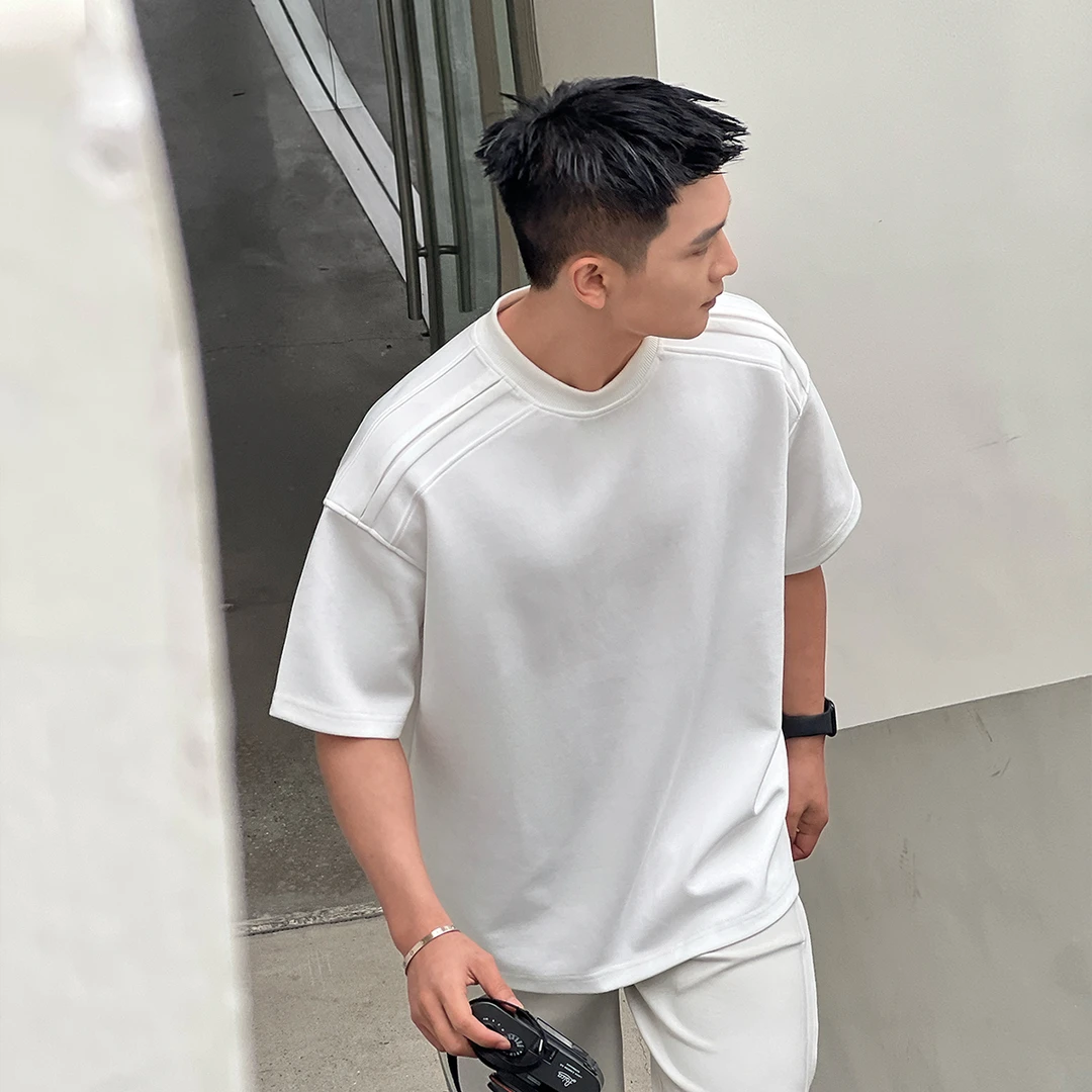 二十二号穿搭【打造立体肩】高级感夏季正肩显壮短袖男半袖重磅T恤