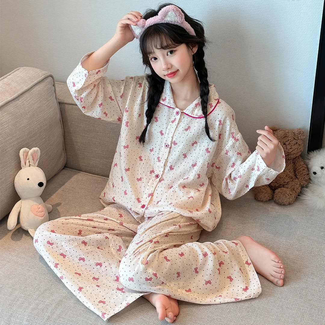 女童睡衣棉纱春秋季新款儿童甜美可爱高级感6-12岁女孩家居服套装