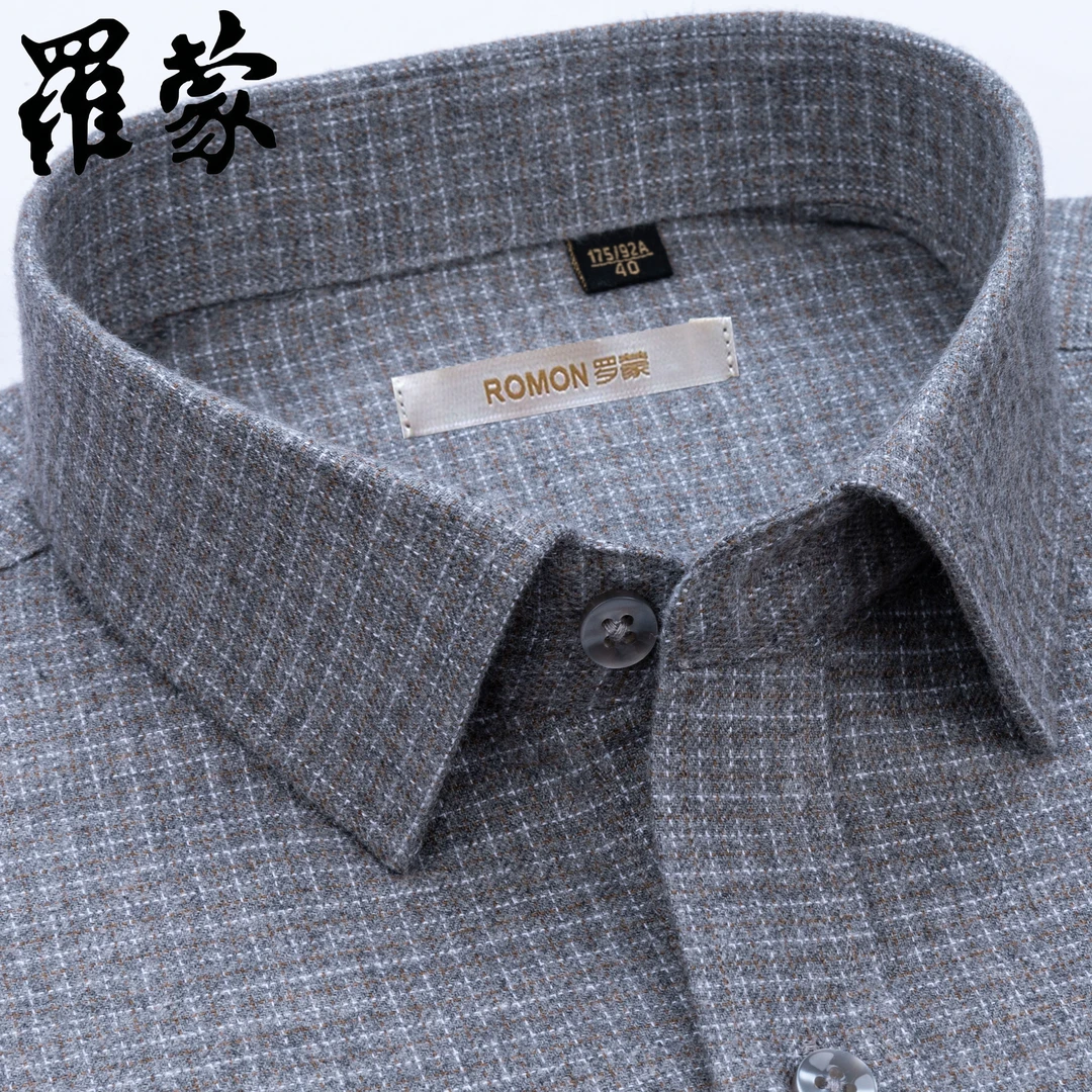 【磨毛长绒棉】罗蒙新款纯棉衬衫男士长袖休闲中年爸爸装棉质衬衣潮