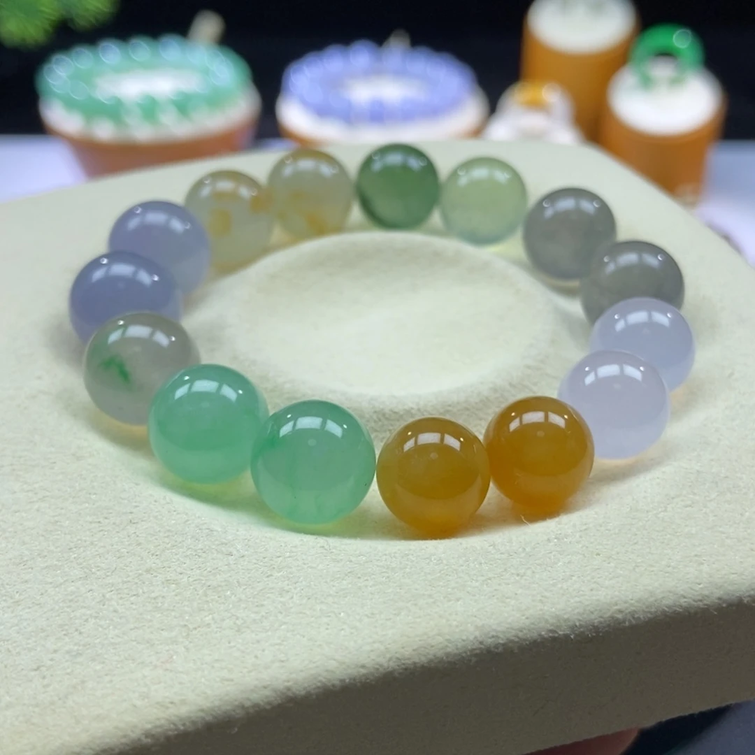翡翠手串未镶嵌浓彩多宝手串