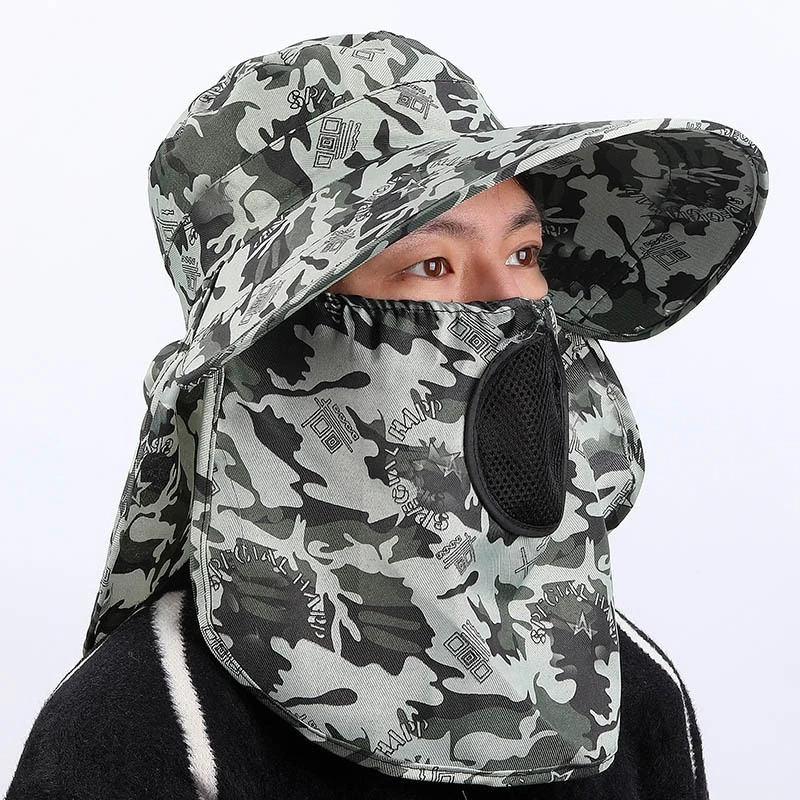 男士采茶帽户外遮阳帽子农家干活头罩防晒太阳沙漠防风沙防尘面罩