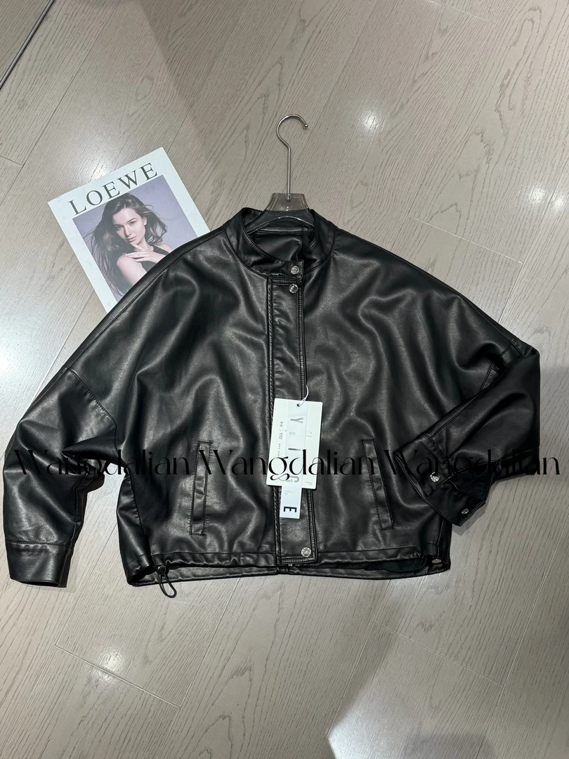 【大脸家】(NO退NO换)~~立领皮衣女宽松休闲外套