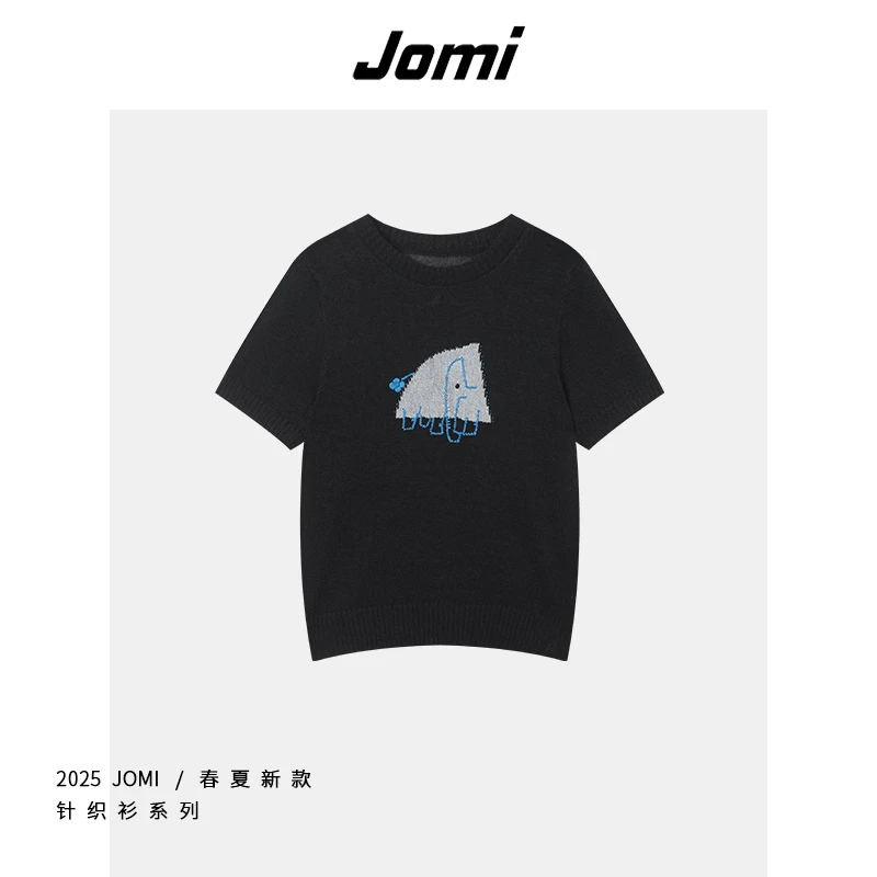 JOMI简约线条小象时尚短袖针织衫夏季新款时尚外搭