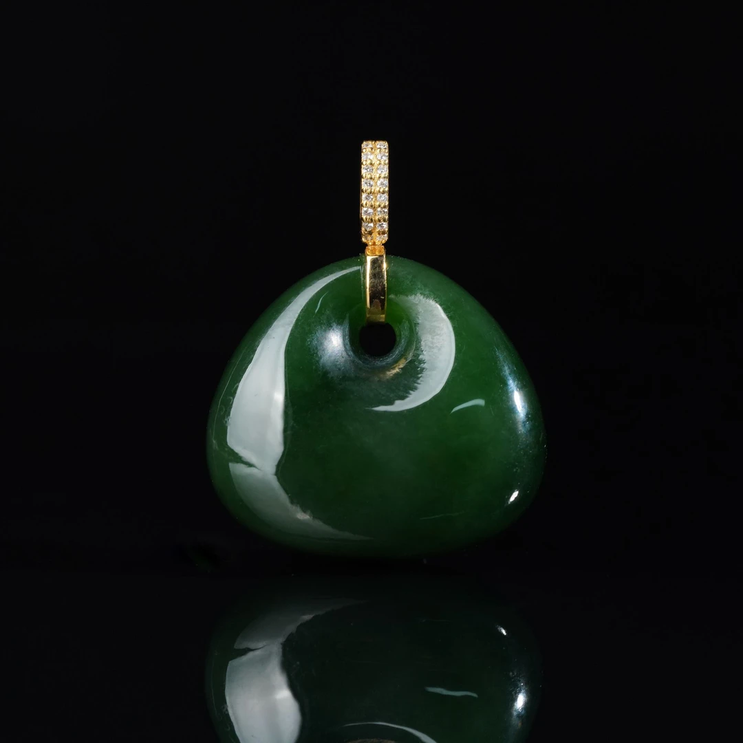 【鹿鸣】福运 | 18k金和田玉碧玉公主扣吊坠20*24*11mm 不含链  G99