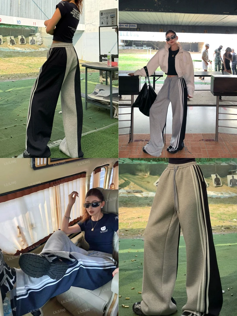 婉君【双面酷girl】早春抽绳松紧腰休闲宽松休闲裤女LWJ25A1K152