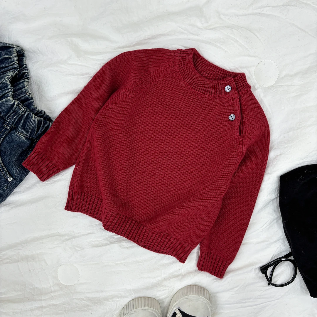 宝宝插肩袖开扣纯棉针织衫洋气2025春秋冬新款婴儿休闲长袖上衣潮