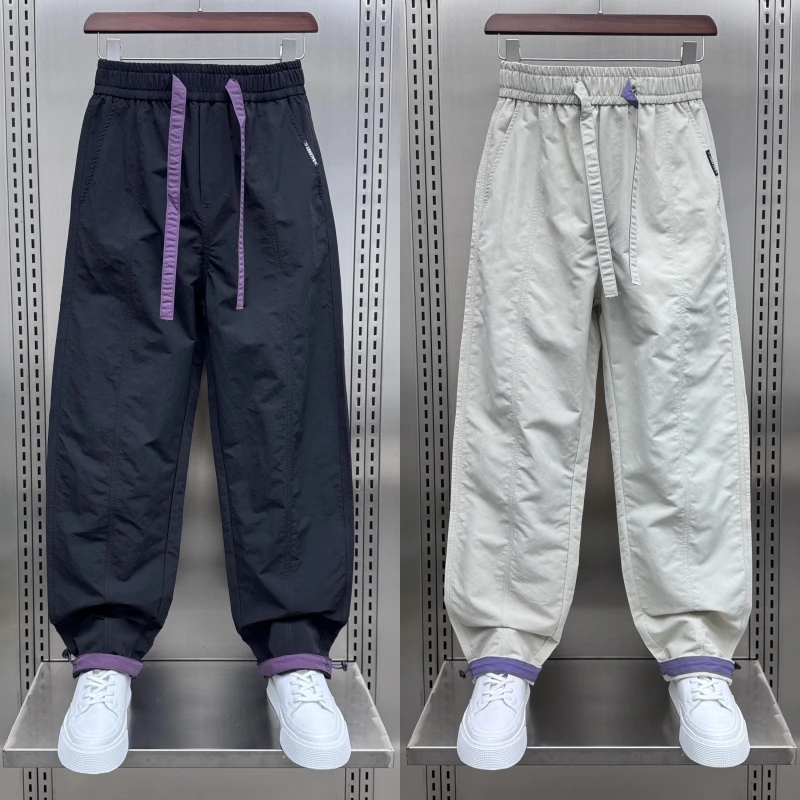 秋冬新款加绒潮牌拼接休闲裤男士宽松直筒裤青年时尚百搭运动长裤