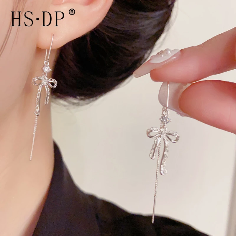 小众简约金属花边蝴蝶结耳线女气质时尚轻奢温柔百搭长款流苏耳坠