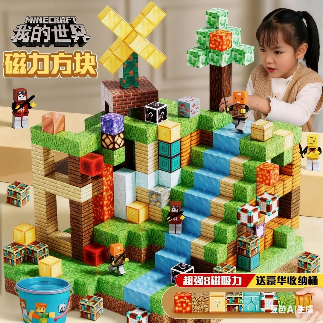 我的世界磁力方块全套正版女男孩拼图儿童益智拼装磁铁吸积木玩具