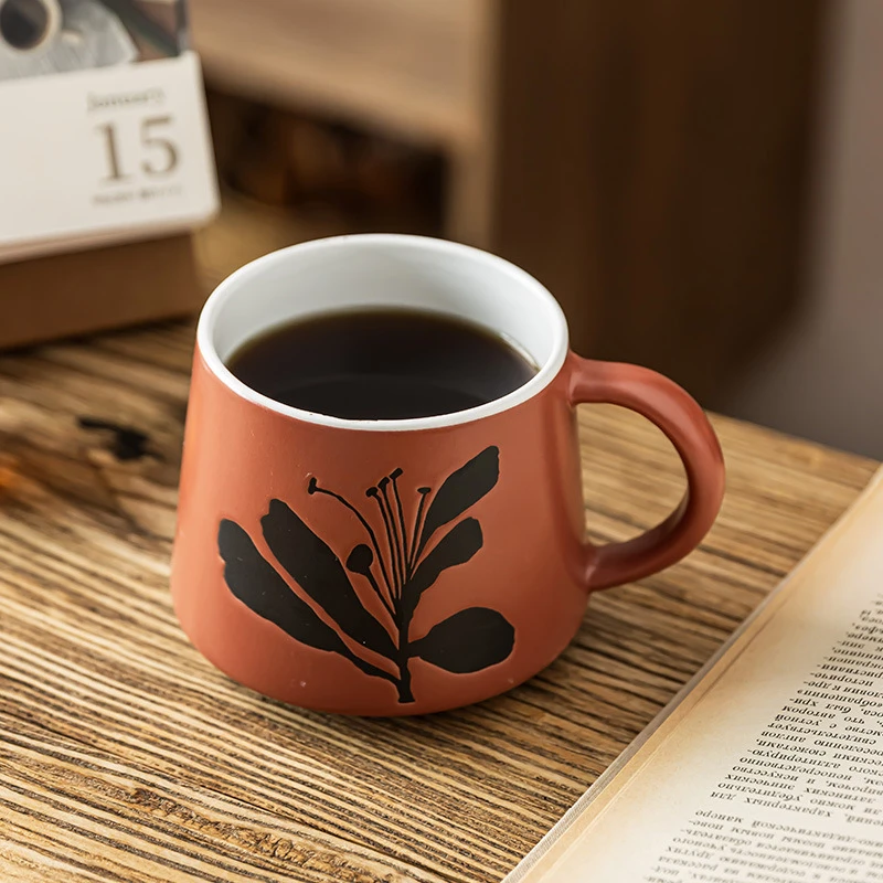 复古杯子陶瓷印花杯马克杯批发家用大容量咖啡杯日式茶水杯牛奶杯