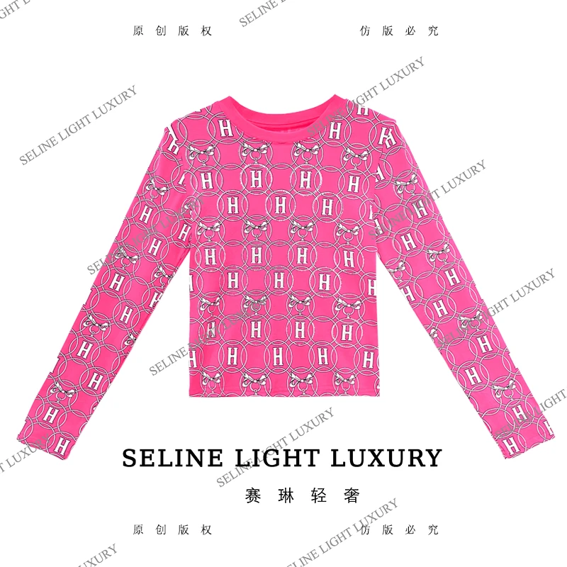 【25Q-610】 2025 SELINE 新款菱形格印花时尚轻奢气质长袖T恤