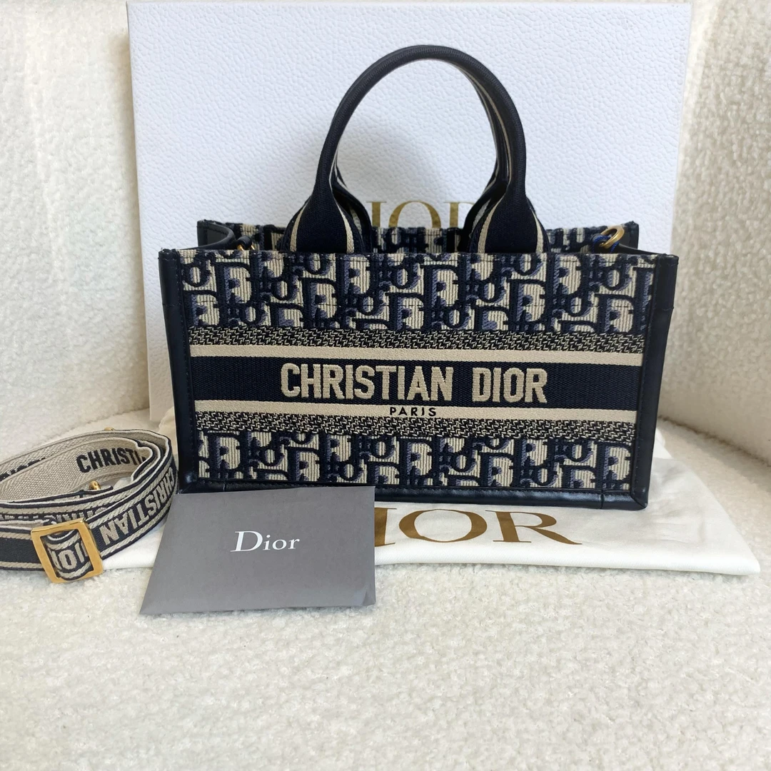 99新 DIOR/迪奥 壹臻/蓝色刺绣老花横版mini tote 30633009