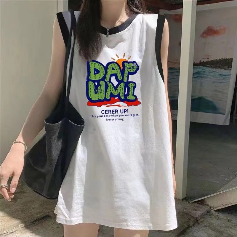 夏季2-300斤大码宽松100%纯棉胖MM无袖背心韩版趣味字母短袖t恤女