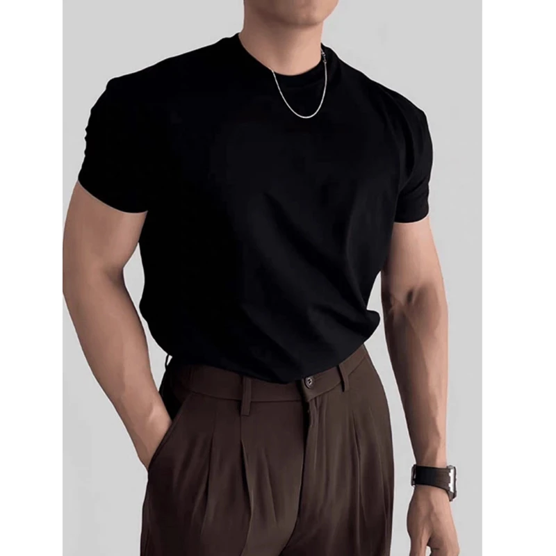 夏季韩版正肩索罗娜短袖T恤男士上衣潮流圆领修身百搭纯色t恤衫男