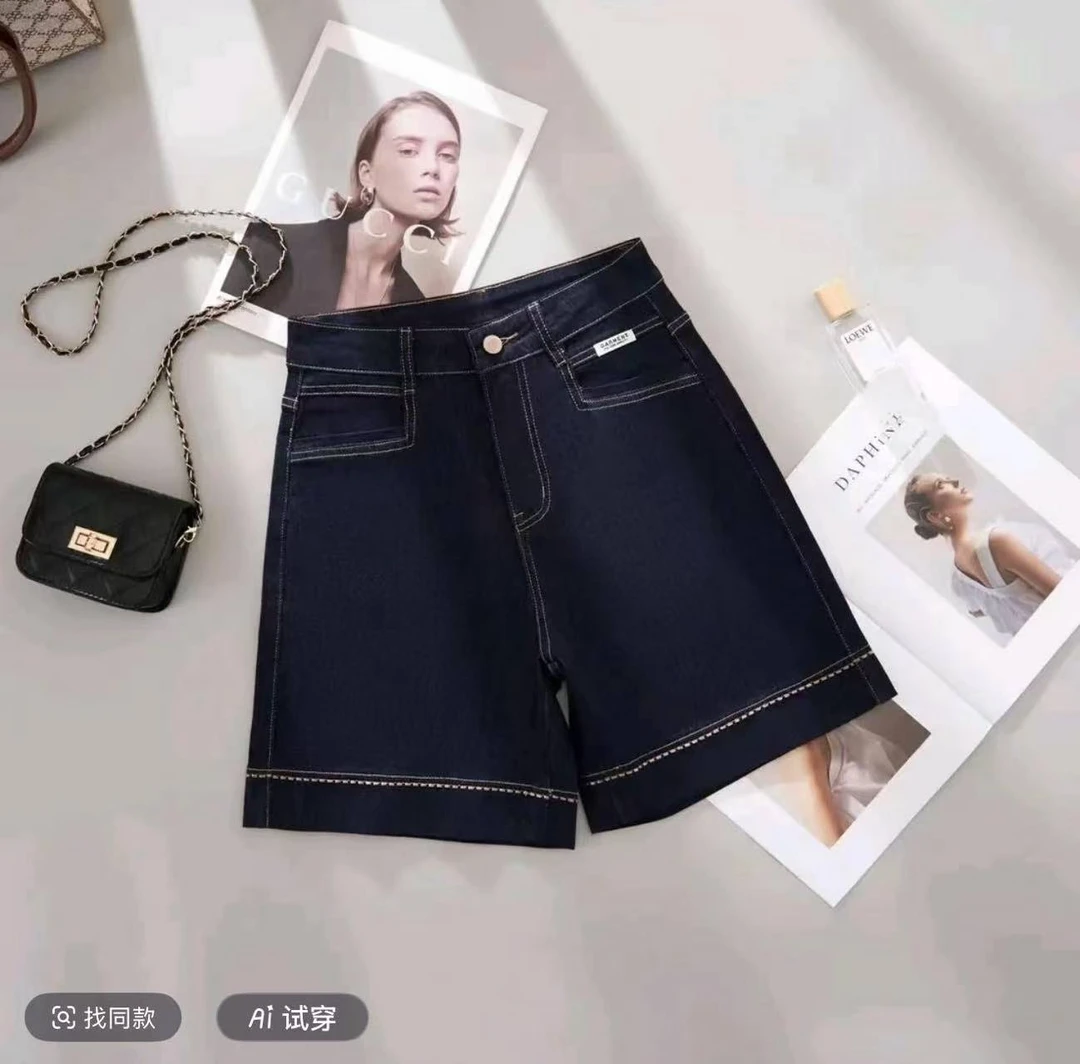 女士夏季丹宁色短裤高腰阔腿百搭显瘦夏季韩版时尚