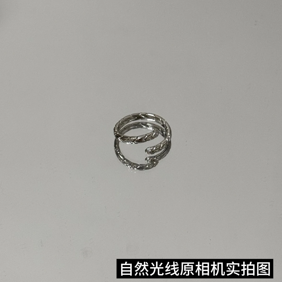铜合金戒指 中古风蛇形锆石缠绕开口戒指精致冷淡风戒指银色百搭