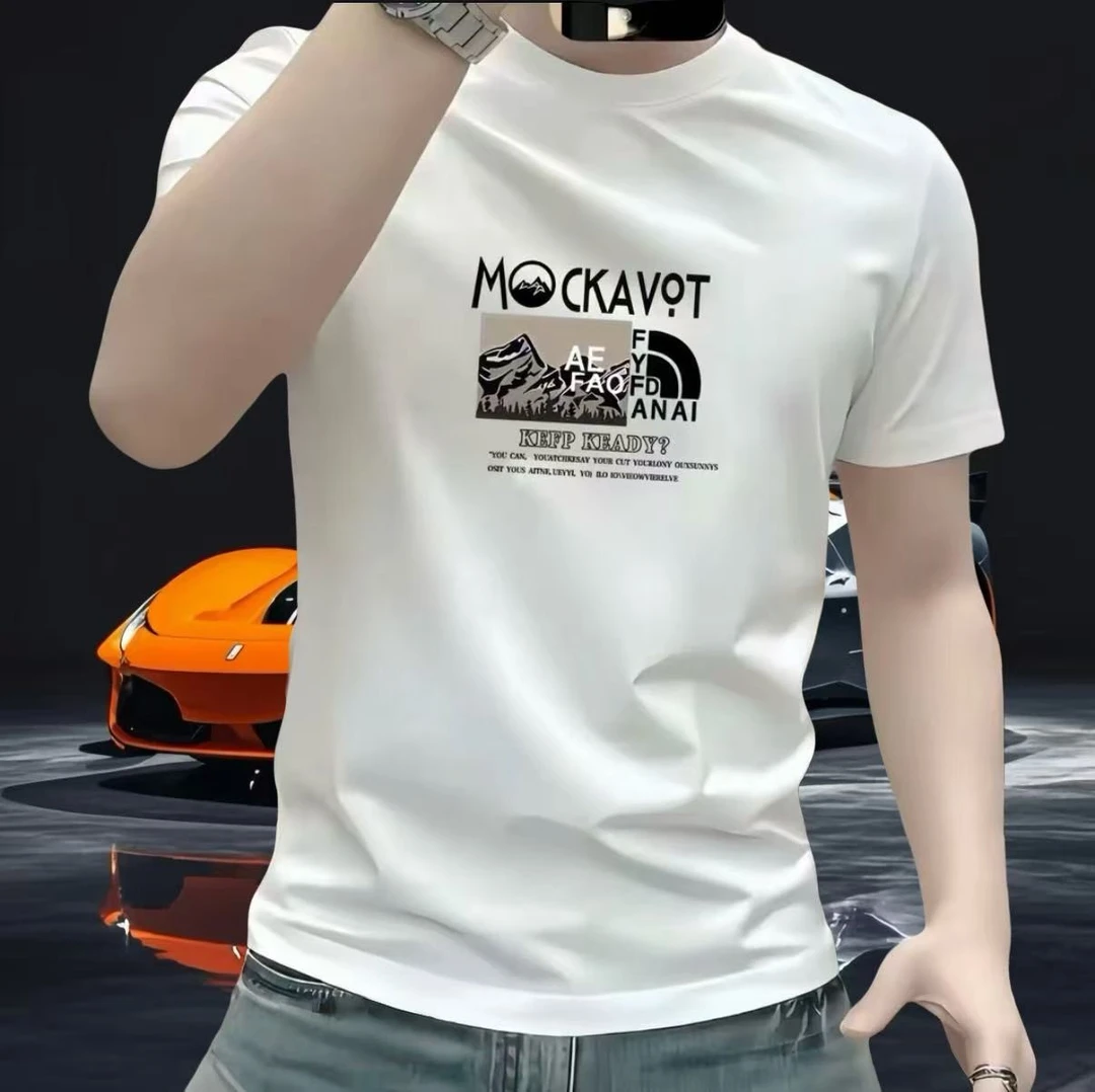 潮男轻奢新款重磅弹力短袖T恤男士圆领百搭时尚修身痞帅体恤上衣