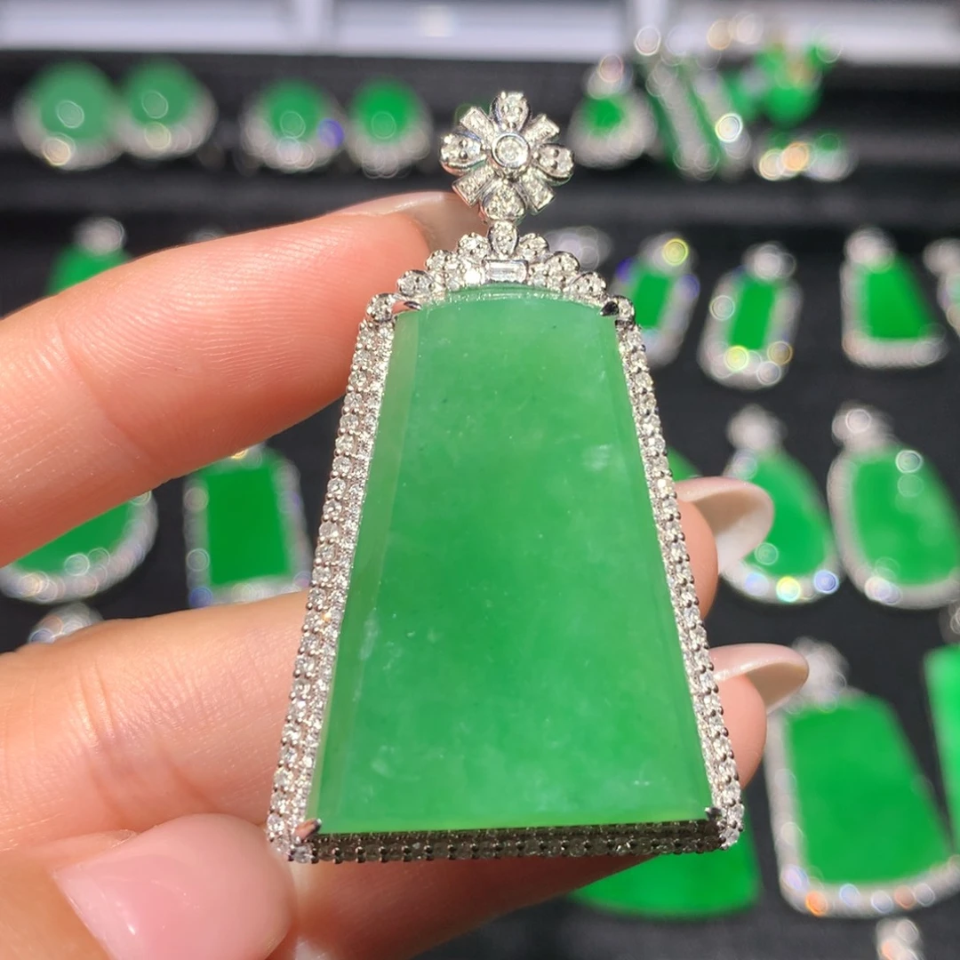 翡翠18K金镶嵌吊坠(不含链)翡翠