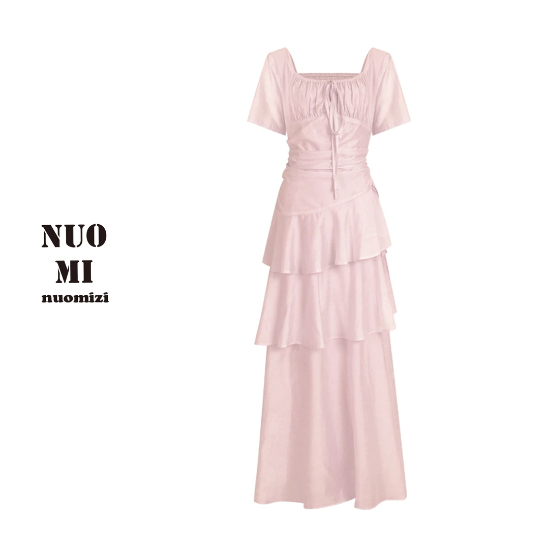 ZOZ糯米子[蜜桃冰淇淋]法式不规则连衣裙女收腰显瘦别致裙子