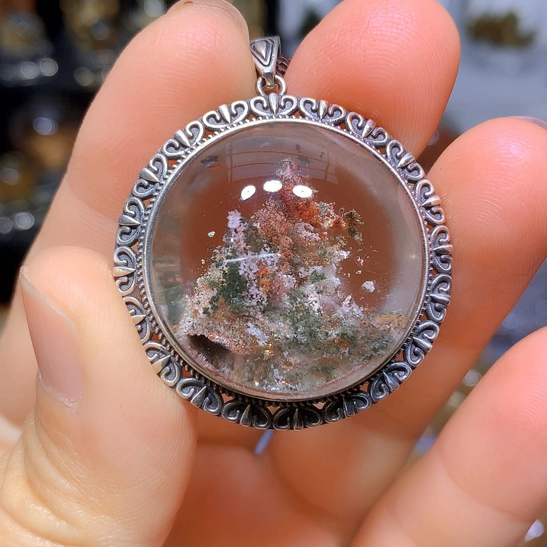 水晶吊坠银S925镶嵌天然水晶