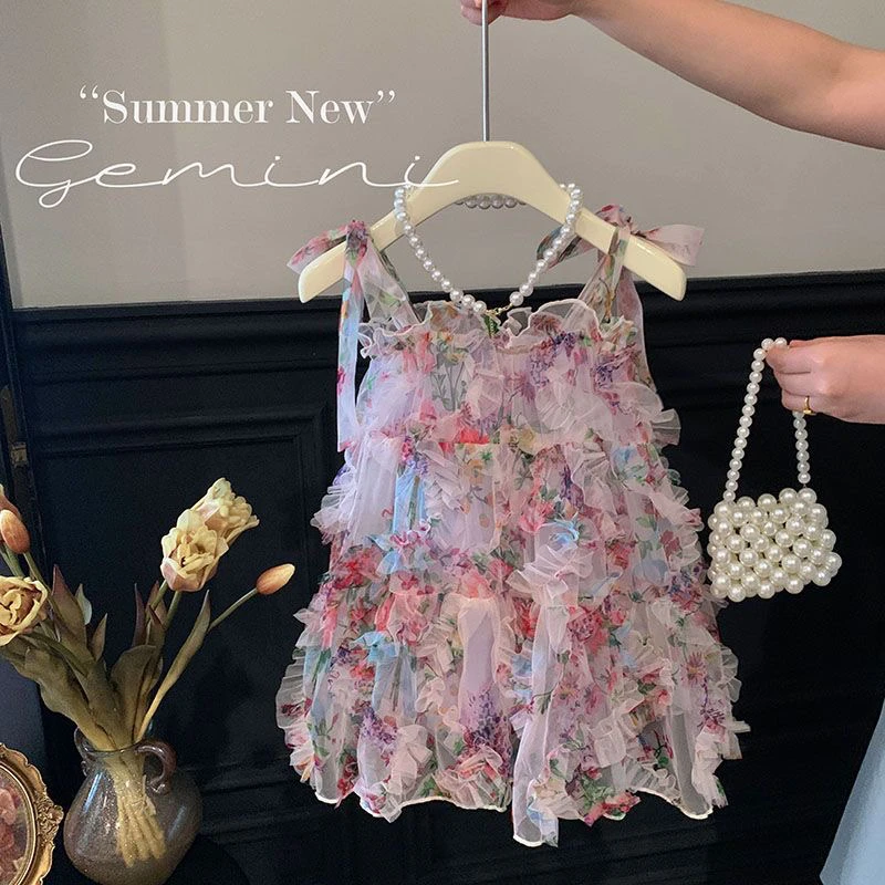 女童吊带连衣裙夏季2024新款儿童宝宝夏装洋气公主网纱裙子