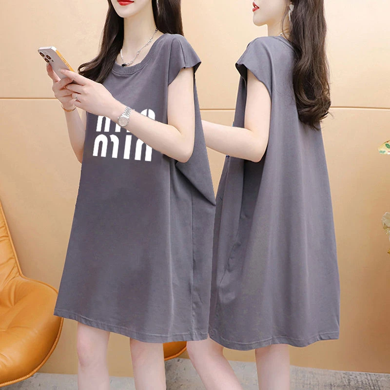 100%纯棉中长款高质量时尚无袖T恤女2025夏季新款韩版宽松上衣服