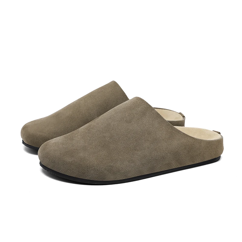 2025春夏新款全牛皮博肯鞋真皮牛反绒穆勒鞋日系懒人包头一脚蹬